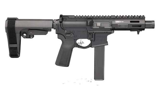 SPRINGFIELD ARMORY SAINT VICTOR 9MM LUGER SEMI AUT: SPRINGFIELD ARMORY SAINT VICTOR 9MM LUGER SEMI AUTOMATIC PISTOL SEMI AUTO. SB TACTICAL SBA3 PISTOL BRACE. NO SIGHTS. WEIGHS 5.12 POUNDS SERIAL #ST575716 (L894)