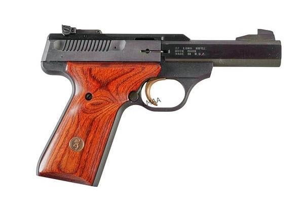 Browning Buckmark 22 LR Semi Auto Pistol: Browning Buckmark 22 LR Semi Auto Pistol Manufacturer: Browning Arms Co. Model: Buck Mark Caliber: 22LR Barrel length: 4 in. OAL: 8.25 in. Condition: Good; some light wear & handling marks; bore is go