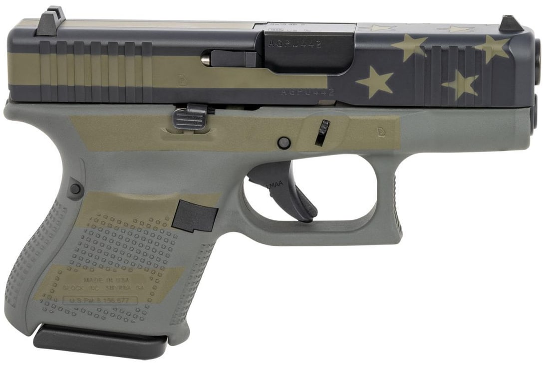 Glock UA265S204OP G26 Gen5 Sub-Compact 9mm Luger: Glock UA265S204OP G26 Gen5 Sub-Compact 9mm Luger 10+1 3.43" Black GMB Barrel, Operator Flag Cerakote Serrated Slide & Polymer Frame w/Picatinny Rail, Operator Flag Textured w/Interchangeable Backstrap