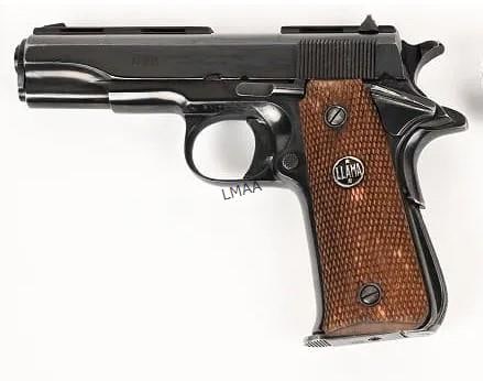 GABILONDO LLAMA 9 MM PISTOL: GABILONDO LLAMA 9 MM PISTOL. BARREL: 3 1/8" THIS SPANISH GABILONDO LLAM "ESPECIAL" FEATURES BLUED STEEL FRAME & SLIDE WOOD GRIPS ADJUSTABLE REAR SIGHT SERRATED TRIGGER & ONE MAGAZINE. SERIAL #433258.