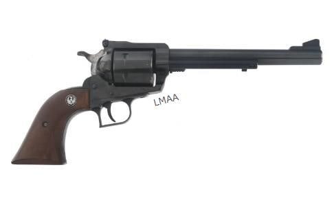 RUGER NEW MODEL SUPER BLACKHAWK .44 CAL REVOLVER: RUGER NEW MODEL SUPER BLACKHAWK .44 CAL REVOLVER. Ruger New Model Super Blackhawk .44 Magnum caliber single action revolver. Blued finish. Adjustable rear sight. Six shot smooth cylinder. Leather