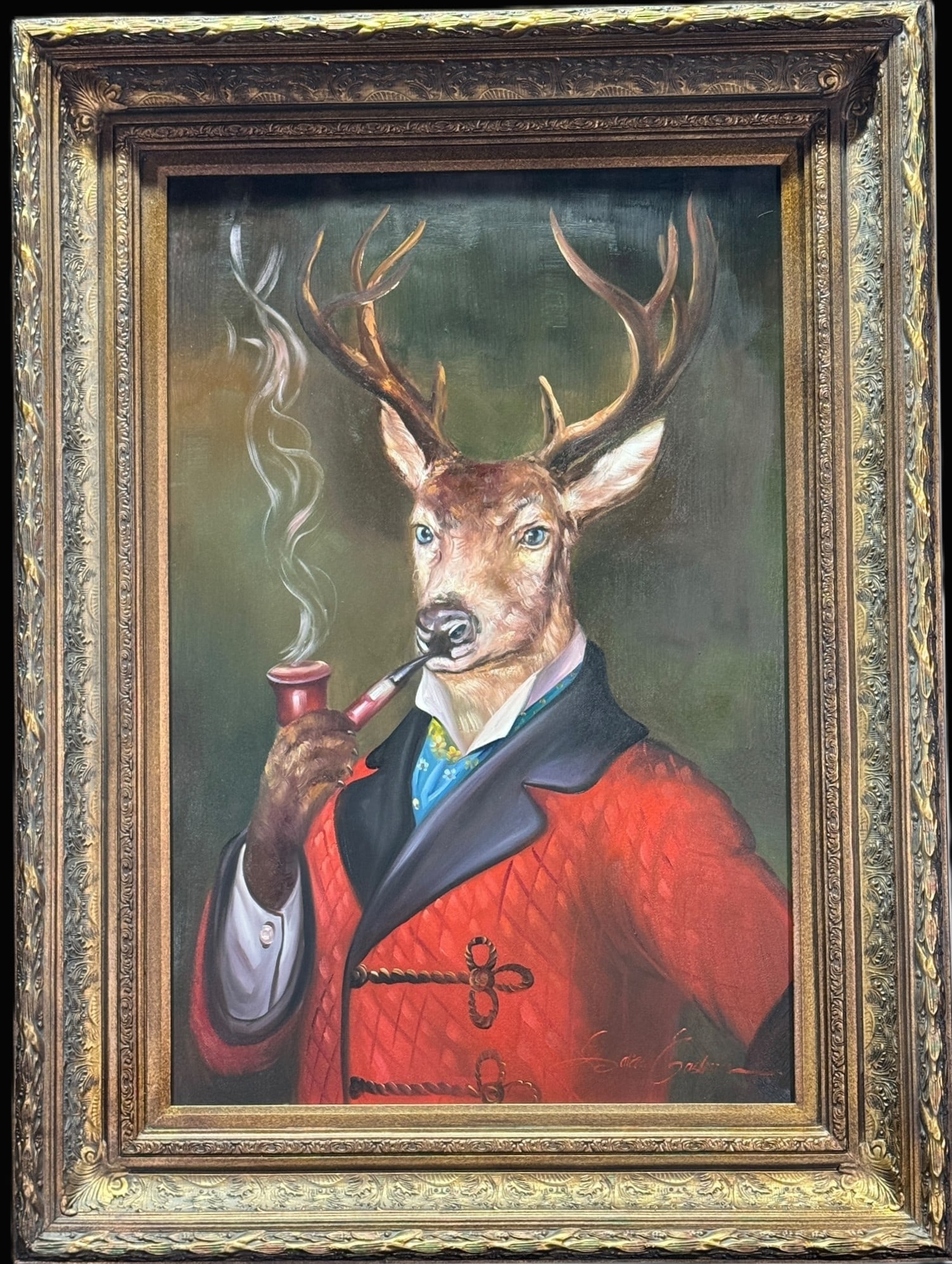 HAND PAINTED DEER STAG IN A SMOKING JACKET (1 of 4)