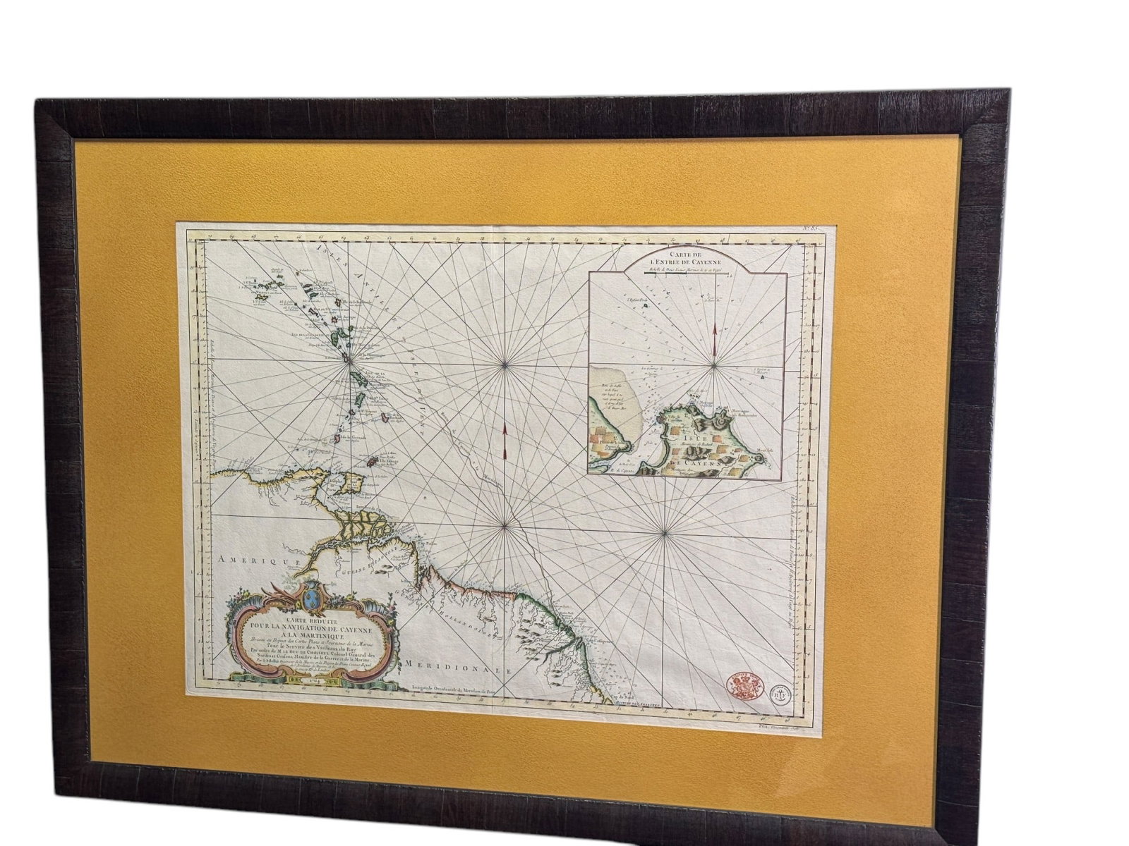18TH CENTURY "ISLE'S ANTILLES" FRAMED & MATTED MAP: 18th CENTURY "ISLE'S ANTILLES" FRAMED & MATTED MAP. Height: 44 in. by Width: 33 in. by Depth: 1 in.