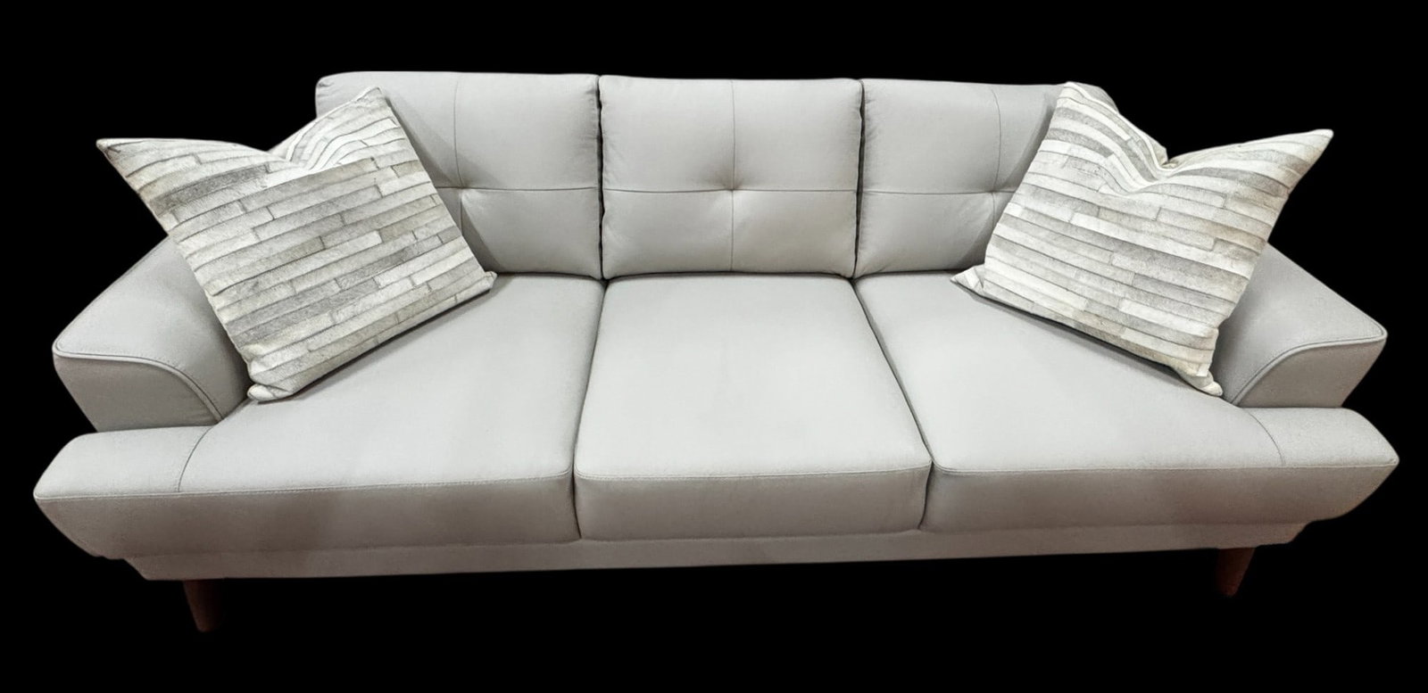 CONTEMPORARY GRAY LEATHER SOFA (1 of 4)