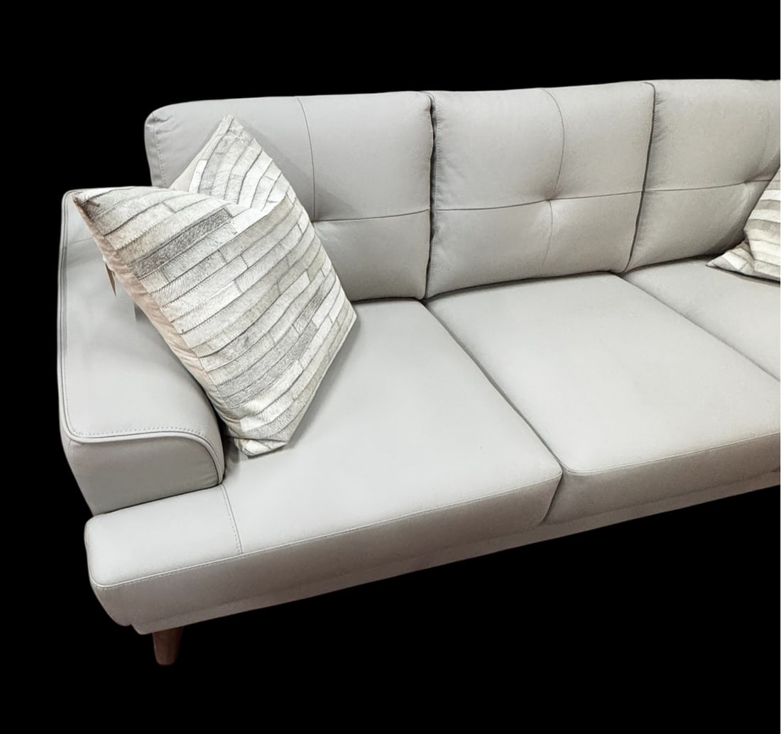 CONTEMPORARY GRAY LEATHER SOFA - 2