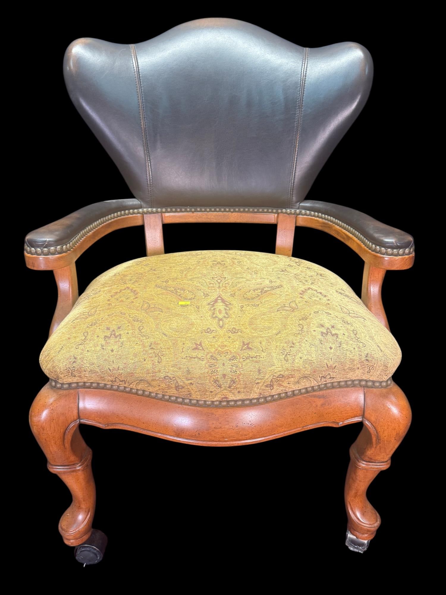 PAIR OF TRADTIONAL LEATHER / FABRIC ARMCHAIRS (1 of 5)