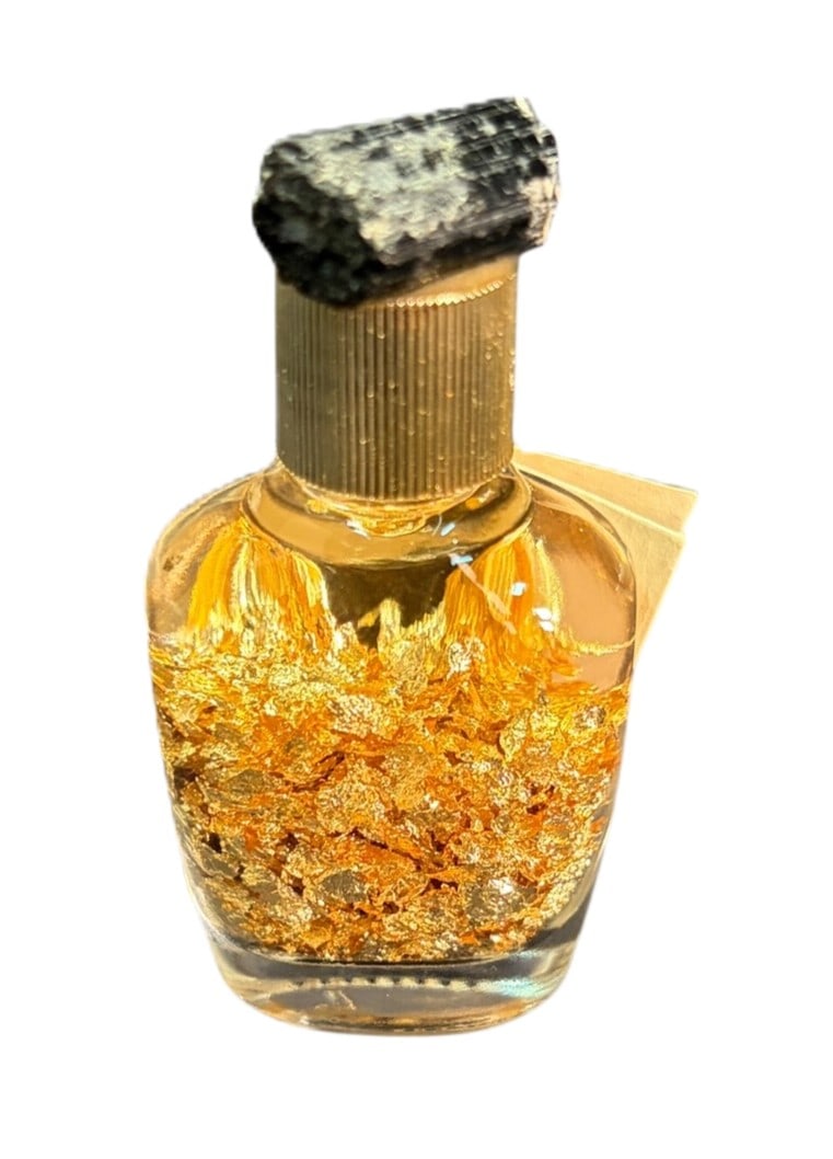 SET OF 12 BRAZILIAN 24k GOLD FLAKES IN JARS: SET OF 12 BRAZILIAN 24k GOLD FLAKES IN JARS Height: 2.5 in. by Width: 1.5 in. by Depth: .5 in.