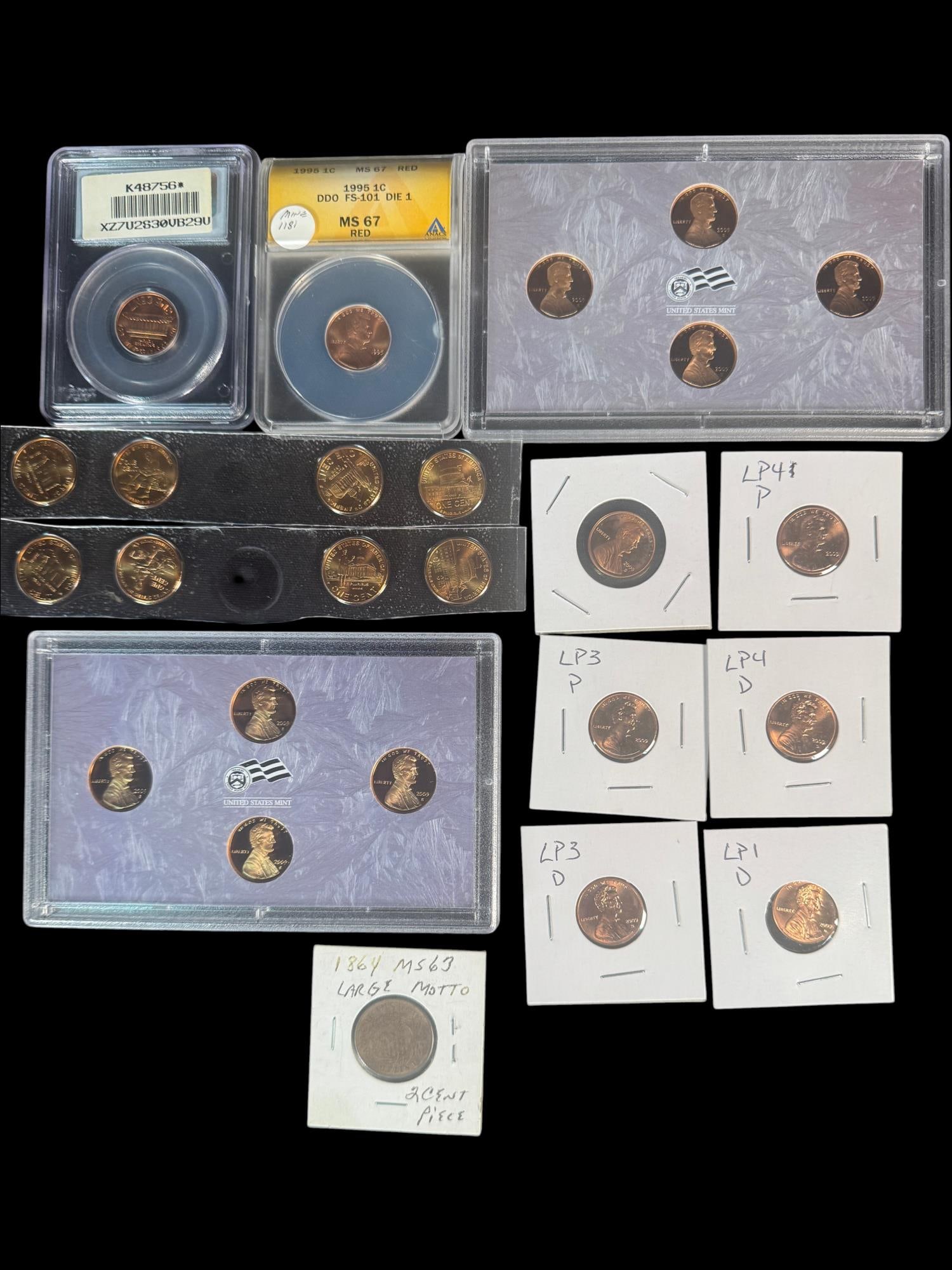 US LINCOLN & VARIETY COIN COLLECTION: US LINCOLN & VARIETY COIN COLLECTION - HIGHLIGHTED BY TWO CERTIFIED 1995 LINCOLN DOUBLED DIE OBVERSE FS-101 CENTS AND AN 1884 TWO CENT LARGE MOTTO COIN