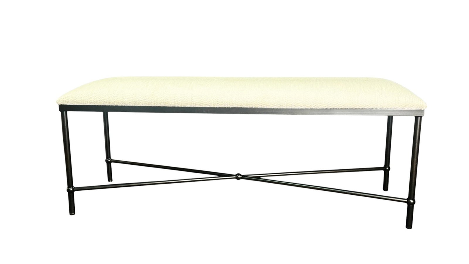 IRON BENCH WITH BLACK CROSS STRETCHERS: IRON BENCH WITH BLACK CROSS STRETCHERS. Height: 20 in. by Width: 51 in. by Depth: 16 in.