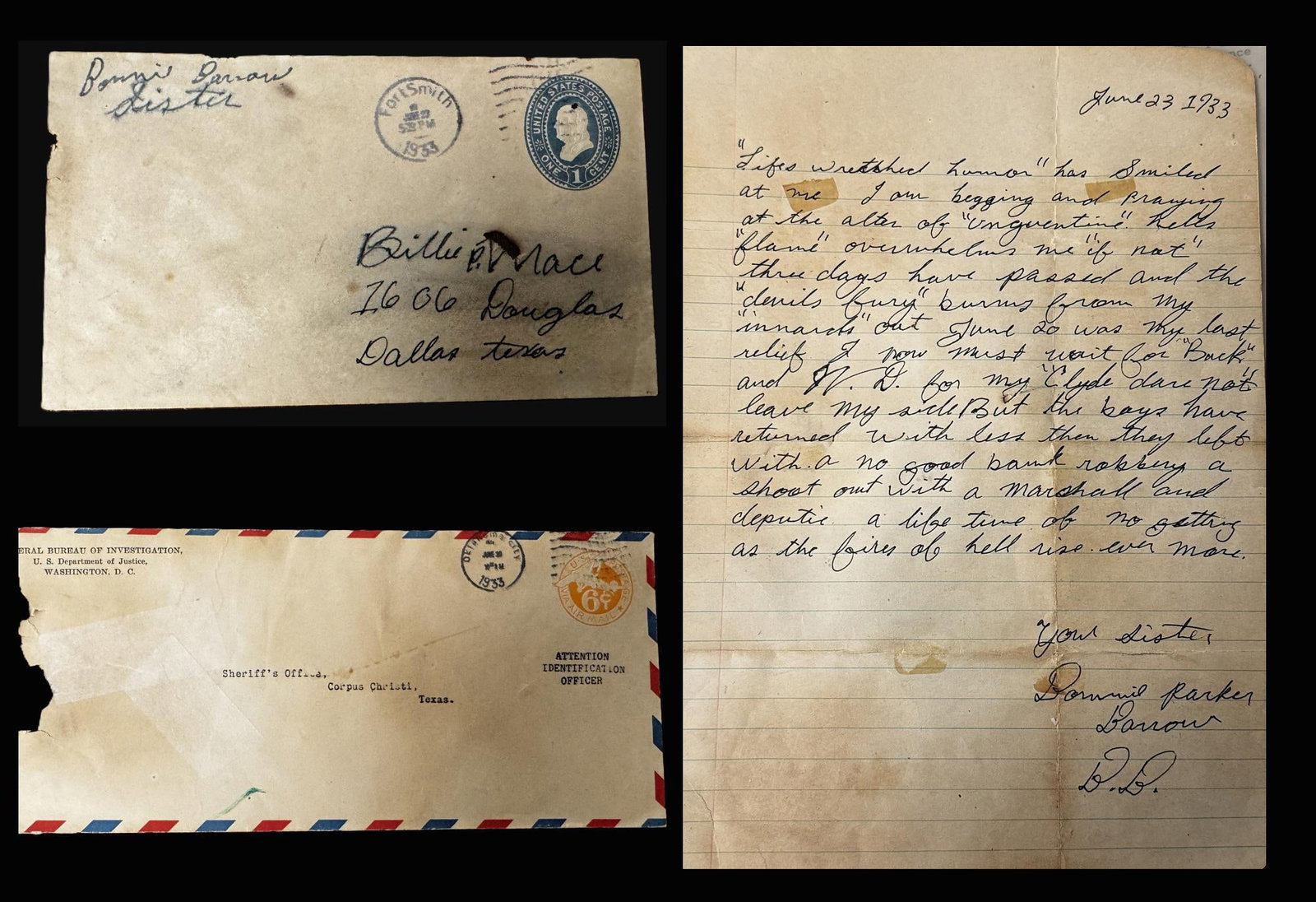 ORIGINAL BONNIE AND CYLDE LETTER FROM BONNIE PARKE (1 of 7)
