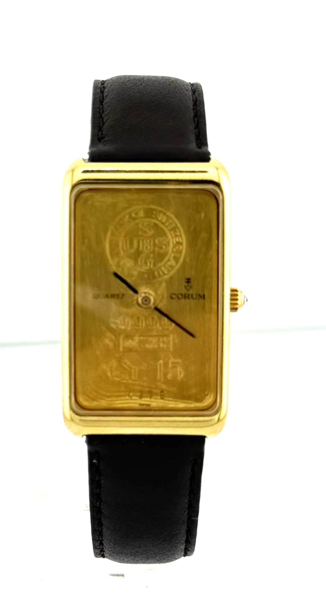 CORUM INGOT 15 GRMS WITH 18KT GOLD CASE WATCH: CORUM INGOT 15 GRMS WITH 18KT GOLD CASE WATCH ON LEATHER STRAP 24 X 39 MM