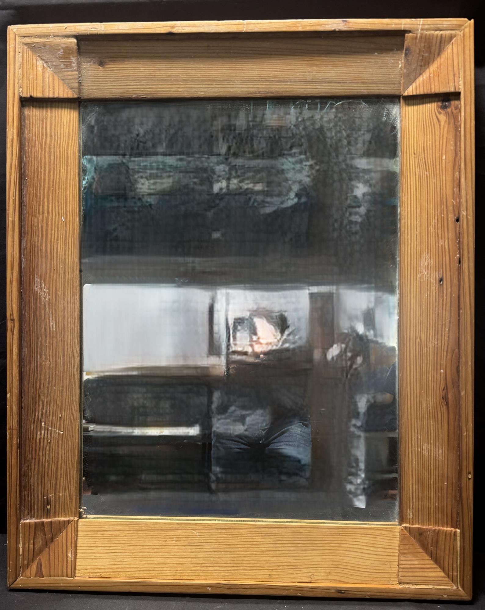 ANTIQUE MIRROR WITH WOODEN FRAME: ANTIQUE MIRROR WITH WOODEN FRAME Height: 32 in. by Width: 26