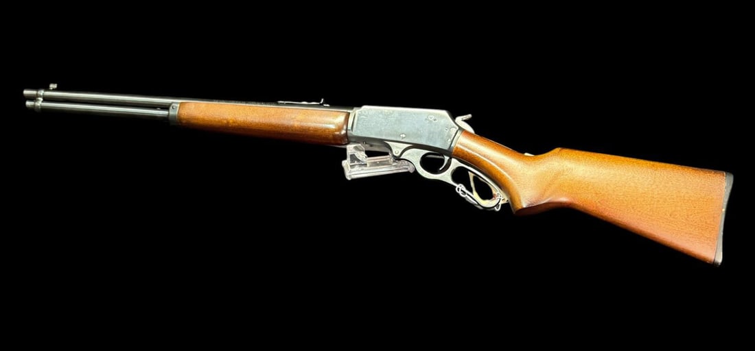 "JM" MARLIN 30AS LEVER ACTION RIFLE.: "JM" MARLIN 30AS LEVER ACTION RIFLE. Cal. 30-30. . Mfg. 1989. Standard configuration w/ Micro-groove 20" bbl. & birch stock set. CONDITION: near excellent overall appearance with pinprick loss on