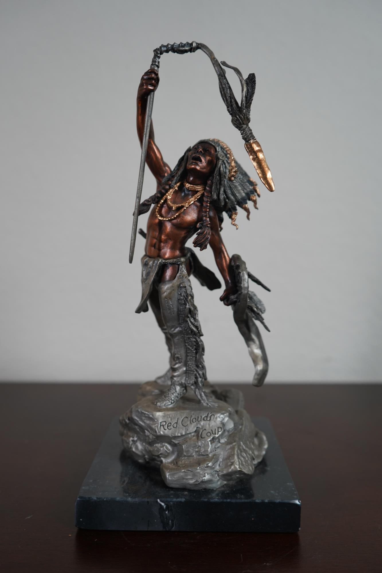 C.A. Pardell "Red Cloud’s Coup" mixed media sculpture with bronze, pewter and 24k gold accents on (1 of 8)