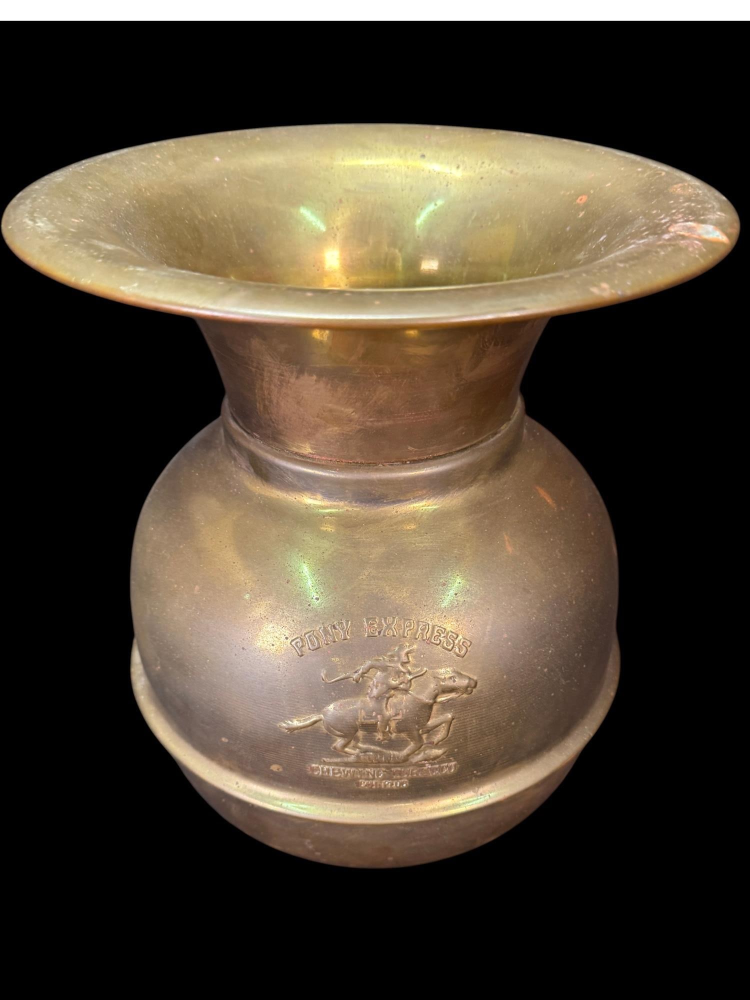 BRASS PONY EXPRESS CHEWING TOBACCO SPITTOON (1 of 3)