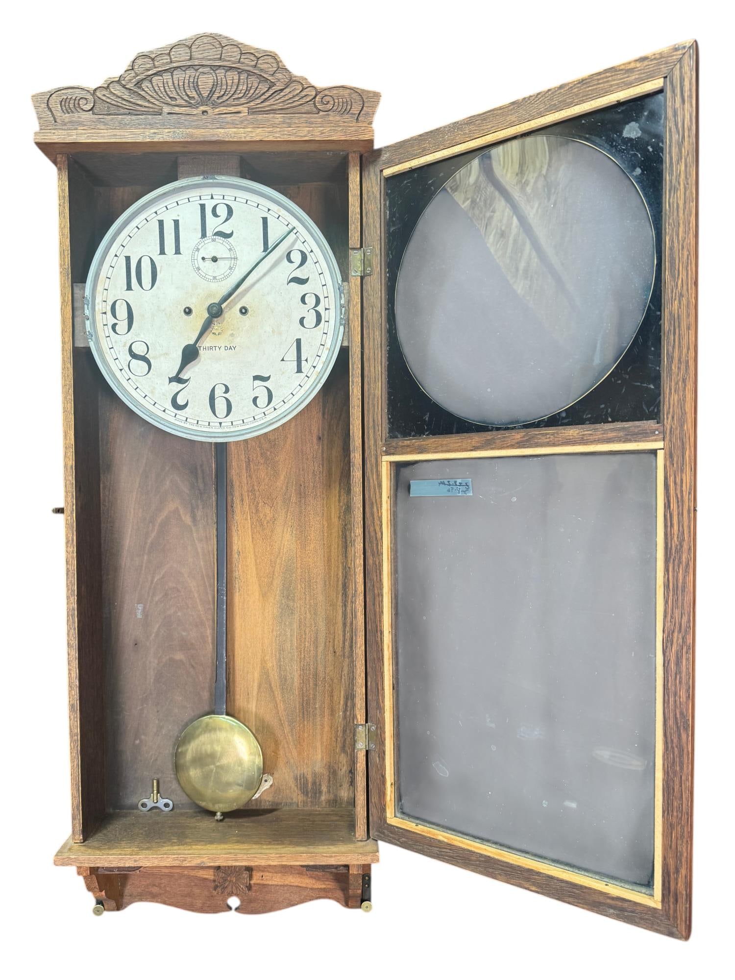ANTIQUE "NEW HAVEN 30-DAY OAK WALL REGULATOR CLOCK (1 of 5)
