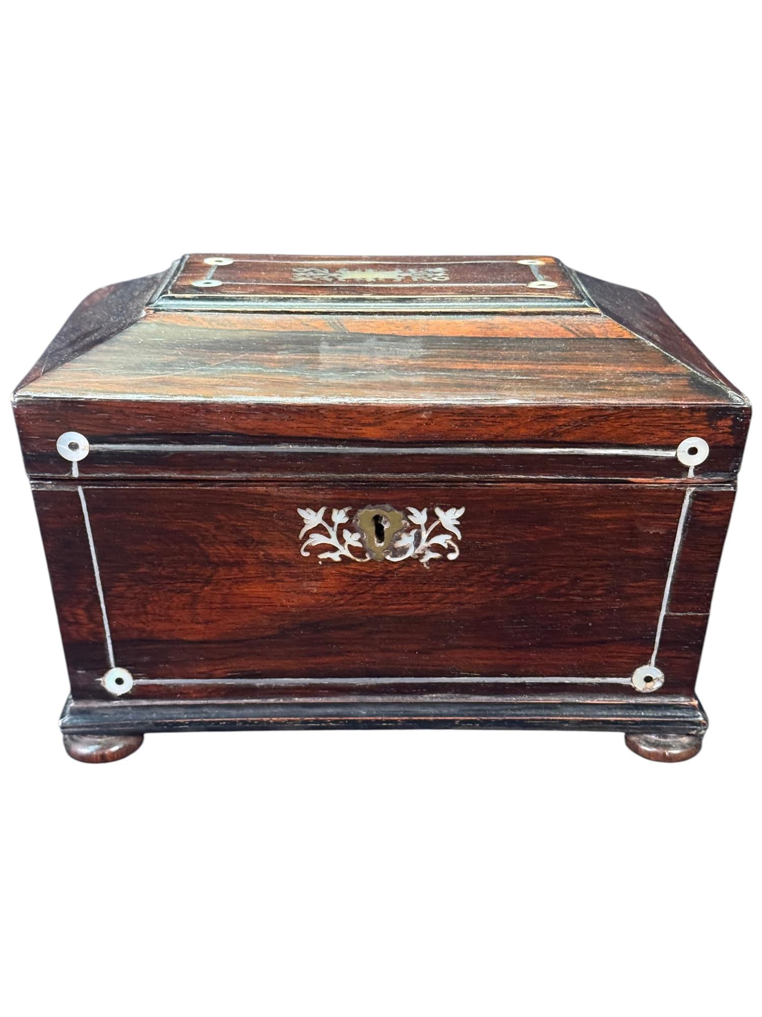 RENGENCY ROSEWOOD & MOTHER OF PEARL TEA CADDY. (1 of 7)
