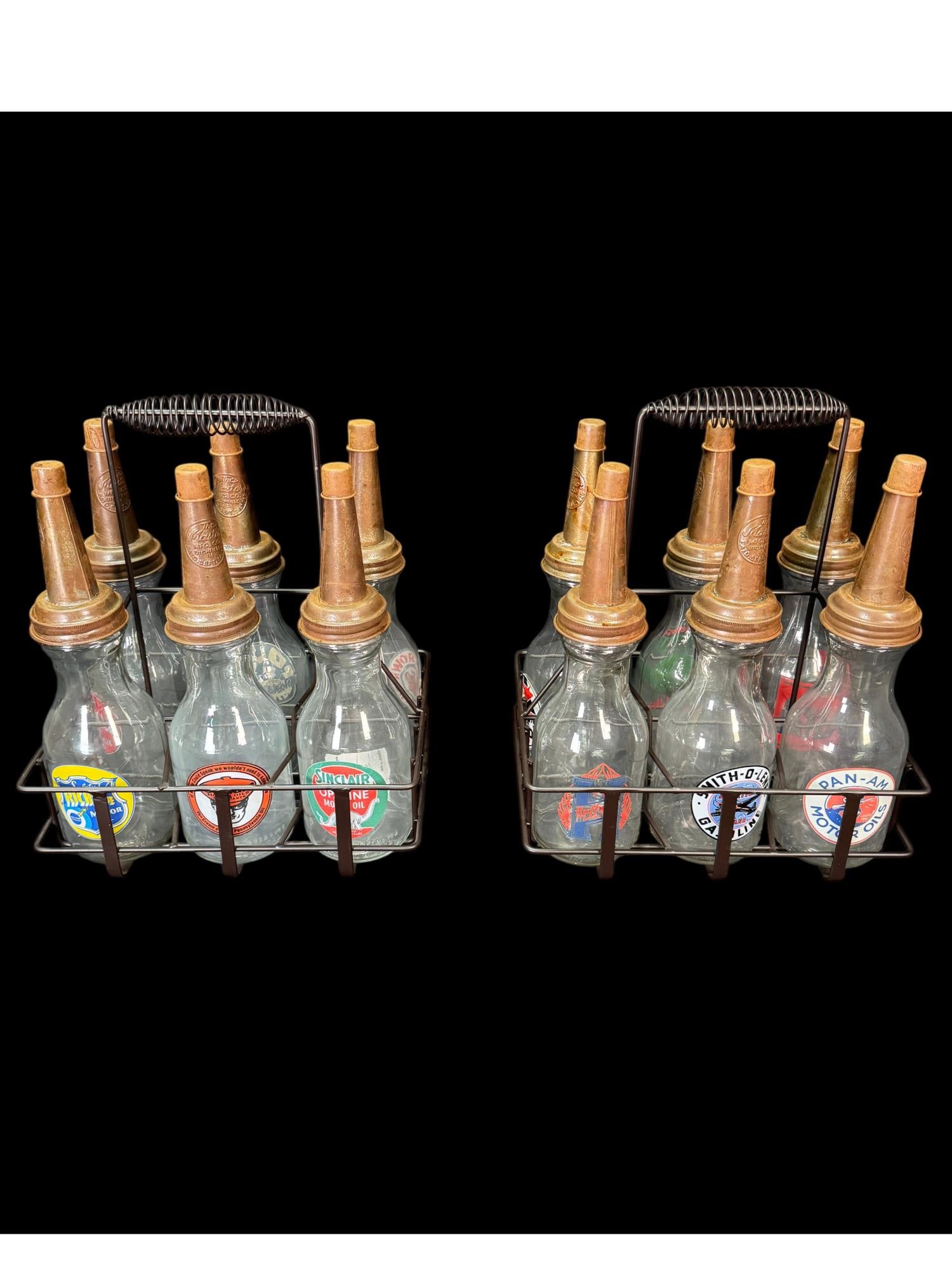 TWO SETS OF VINTAGE-STYLE MOTOR OIL BOTTLES (1 of 4)