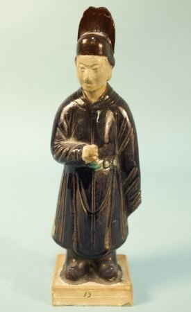 ANTIQUE GLAZED TERRACOTTA TANG FIGURE: ANTIQUE GLAZED TERRACOTTA TANG FIGURE. PROVENANCE: FROM THE ESTATE OF DON YARTON. Height: 12 in. by Width: 3 in. by Depth: 2 1/ 2 in.