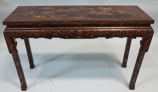 18th CENTURY LACQUERED CHINESE ALTAR TABLE: 18th CENTURY LACQUERED CHINESE ALTAR TABLE. PROVENANCE: FROM THE ESTATE OF DON YARTON. Height: 33 in. by Width: 49 in. by Depth: 16 in.