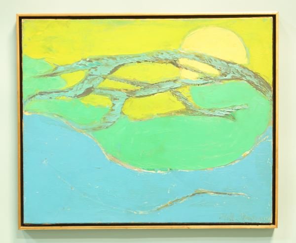 STELLA MERTENS "ABSTRACT SUNSET" OIL ON CANVAS, 64: STELLA MERTENS "ABSTRACT SUNSET" OIL ON CANVAS, 1964. Height: 22 in. by Width: 27 in. by Depth: 1 in.