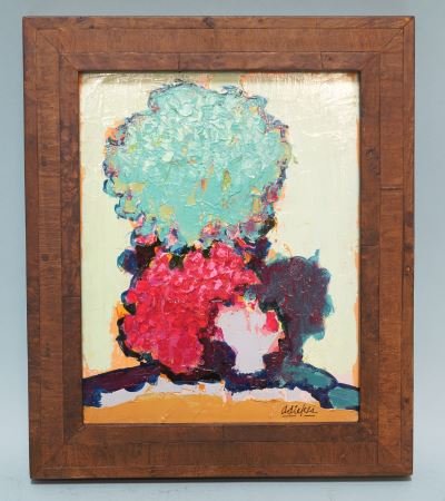 DAVID ADICKES "THREE TREES" OIL ON PANEL, 1982: DAVID ADICKES "THREE TREES" OIL ON PANEL, 1982. Height: 12 1/2 in. by Width: 10 1/2 in.