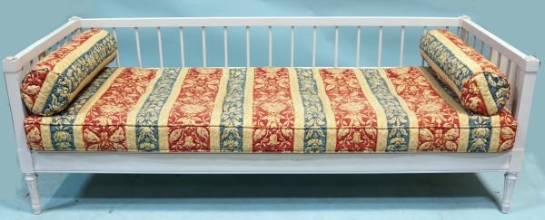 FRENCH STYLE WHITE PAINTED FRAME DAYBED: FRENCH STYLE WHITE PAINTED FRAME DAYBED. Height: 27 in. by Width: 78 in. by Depth: 31 in.