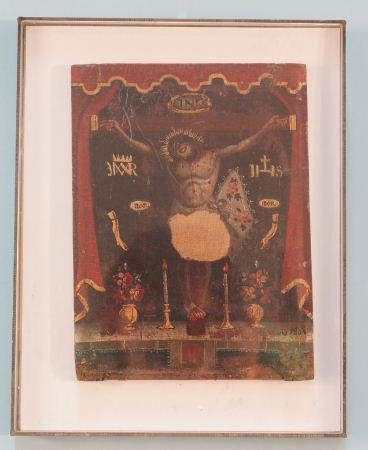 19th CENTURY MEXICAN "CHRIST ON ALTAR" OIL: 19th CENTURY MEXICAN "CHRIST ON ALTAR" OIL ON CANVAS. CIRCA 1808. Height: 14.5 in. by Width: 11 in. by Depth: 2.5 in.