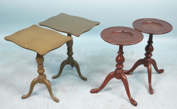 MIXED LOT OF TWO PAIR OF PEDESTAL TABLES: MIXED LOT OF TWO PAIR OF PEDESTAL TABLES. Height: 20 and 19 1/2 in. by Width: 18 and 16 in. by Depth: 18 and 12 in.