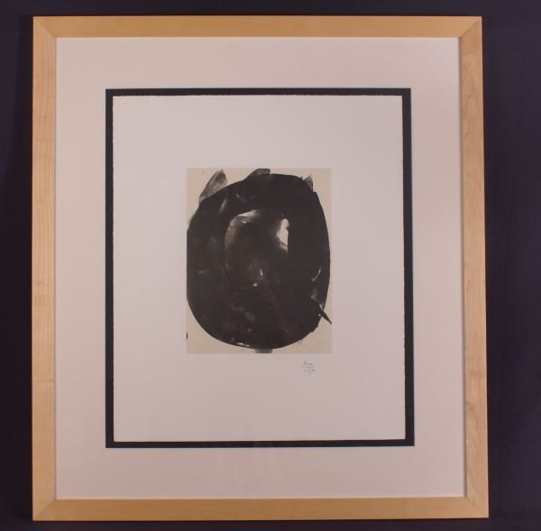ROBERT MOTHERWELL "NOCTURNE V": ROBERT MOTHERWELL "NOCTURNE V" ORIGINAL LITHOGRAPH WITH CHINE APPLIQUE ON ARCHES. C. 1967. HAND SIGNED IN PENCIL WITH INITIALS. Height: 37 and 25 1/2 in. by Width: 33 and 24 in.