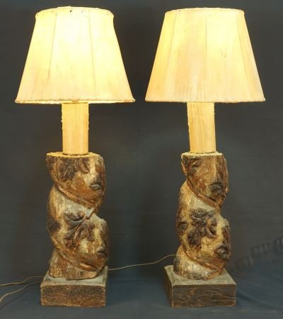 17th CENTURY COLUMN LAMPS: 17th CENTURY COLUMN LAMPS WITH VELLUM SHADES. Slight nicks, sold as is. Height: 33 in. by Width: 7 1/2 in. by Depth: 7 1/2 in.