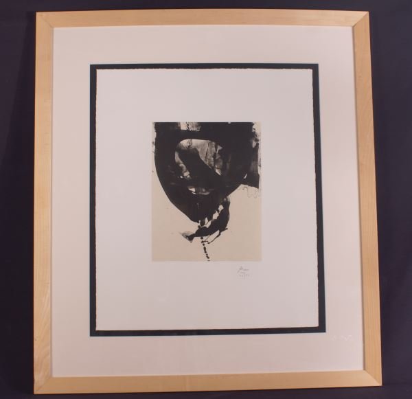 ROBERT MOTHERWELL "NOCTURNE VIII": ROBERT MOTHERWELL "NOCTURNE VIII" ORIGINAL LITHOGRAPH WITH CHINE APPLIQUE ON ARCHES. C. 1967. HAND SIGNED IN PENCIL WITH INITALS. Height: 37 and 25 in. by Width: 33 and 21 1/2 in.