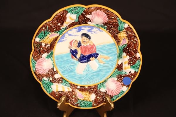 19th CENTURY GEORGE JONES MAJOLICA PLATE: 19th CENTURY GEORGE JONES MAJOLICA PLATE. Height: 9 1/2 in. by Width: 9 1/2 in.