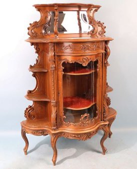 FRENCH BAROQUE OAK DISPLAY CABINET: FRENCH BAROQUE OAK DISPLAY CABINET. Height: 61 in. by Width: 44 in. by Depth: 19 in.