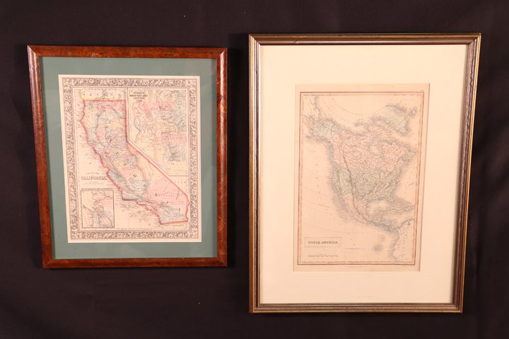 TWO VINTAGE MAPS OF NORTH AMERICA & CALIFORNIA: TWO VINTAGE MAPS OF NORTH AMERICA & CALIFORNIA. NORTH AMERICAN PUBLISHED: A.T.C. BLACK EDINBURGH, CALIFORNIA & UTAH, 1860: AUGUSTUS MITCHELL. Height: 24 in. by Width: 18 in. by Depth: 1 in.