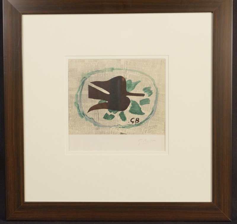 GEORGES BRAQUE LITHOGRAPH ECOLE DE PARIS: GEORGES BRAQUE LITHOGRAPH ECOLE DE PARIS 1952 HAND SIGNED BY GEORGES BRAQUE IN PENCIL. Height: 21 in. by Width: 21 in. by Depth: 1 in.