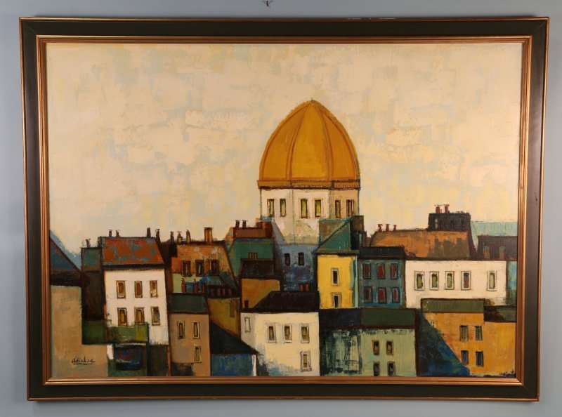 DAVID ADICKES "GOLD DOME" OIL ON PANEL: DAVID ADICKES "GOLD DOME" OIL ON PANEL PAINTING Height: 49 and 42 in. by Width: 65 and 60 in.