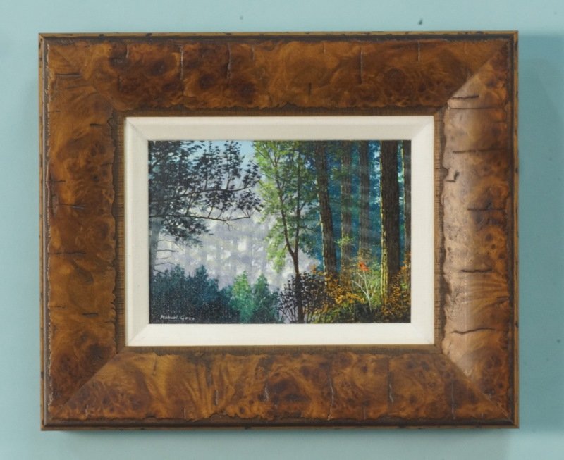 MANUEL GARZA "FOREST SCENE" ACRYLIC ON CANVAS: MANUEL GARZA "FOREST SCENE" ACRYLIC ON CANVAS PAINTING. Height: 10 and 4 1/2 in. by Width: 12 and 6 1/2 in. by Depth: 1 in.