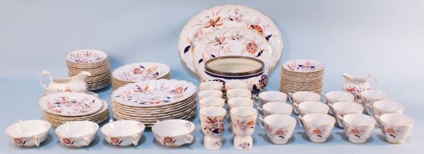 NINETY-PIECE SET OF "FRESIAN" BOOTHS CHINA: NINETY-PIECE SET OF "FRESIAN" BOOTHS CHINA. 9 PLATES (10 1'2 INCH ROUND), 2 OVAL PLATTERS (12 & 16 INCH), 7 SALAD (8 INCH) PLATES, 9 BOWLS (8 1/2 INCH), 8 BREAD (6 1/2 INCH) PLATES, 4 (5 INCH ROUND) B
