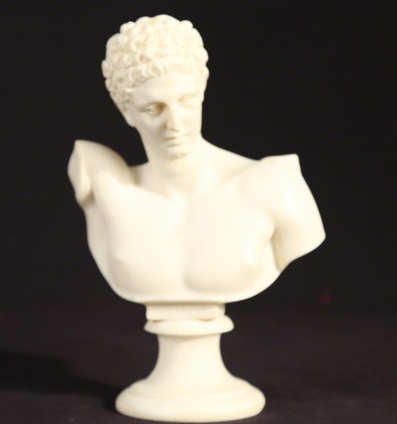 CARVED ALABASTER ROMAN BUST: CARVED ALABASTER ROMAN BUST. Height: 9 in. by Width: 6 1/4 in. by Depth: 3 3/4 in.