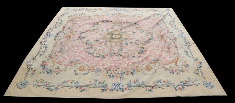 CIRCA 1900's AUBUSSON TAPESTRY: CIRCA 1900's AUBUSSON TAPESTRY. SOME PULLING APART AT SEAMS, SOLD AS IS. Height: 9 ft. 6 in. by Width: 9 ft. 6 in.