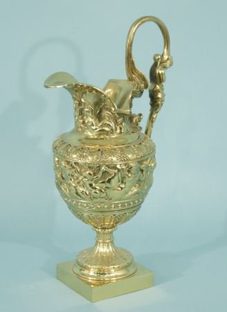 19th CENTURY GILDED BRONZE EWER: 19th CENTURY GILDED BRONZE EWER WITH POSIEDON & WATER NYMPHS Height: 17 1/2 in. by Width: 7 in. by Depth: 7 in.
