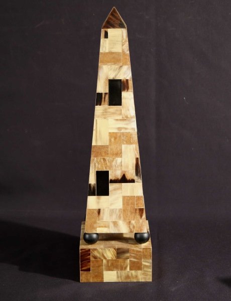 HORN TILED OBELISK: HORN TILED OBELISK. Height: 22 in. by Width: 6 in. by Depth: 6 in