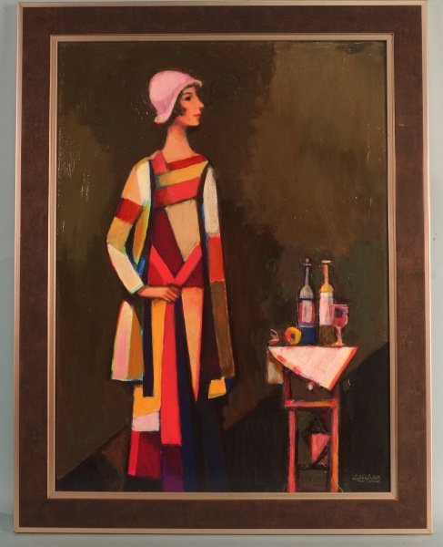 DAVID ADICKES "EMILY IN PINK HAT" MIXED MEDIA: DAVID ADICKES "EMILY IN PINK HAT" MIXED MEDIA. Height: 35 & 30 in. by Width: 27 & 22 in.