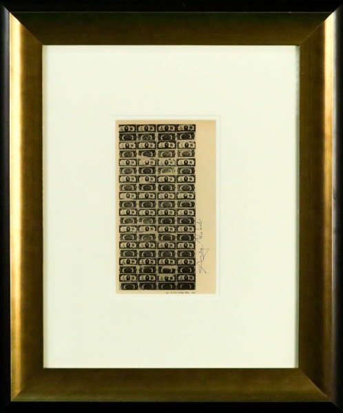 ANDY WARHOL "80 TWO DOLLAR BILLS": ANDY WARHOL "80 TWO DOLLAR BILLS". Height: 25 & 10 1/2 in. by Width: 21 & 6 in.Disclaimer- we are not authenticators, but rather agents of a consignor. These works come with a letter of authenticity a