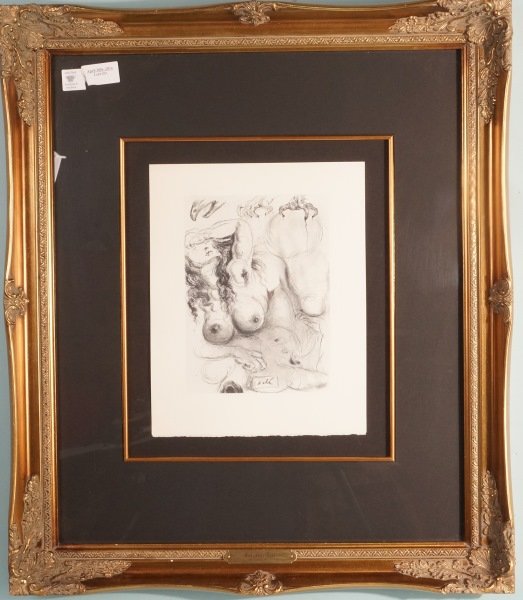 SALVADOR DALI "THE EAGLE OF GRACE": SALVADOR DALI "THE EAGLE OF GRACE" ORIGINAL ENGRAVING IN RARE BLUE YEAR: 1964 EDITION OF 165 ORIGINAL ENGRAVINGS. Height: 28 & 13 in. by Width: 24 & 10 in. by Depth: 2 in.