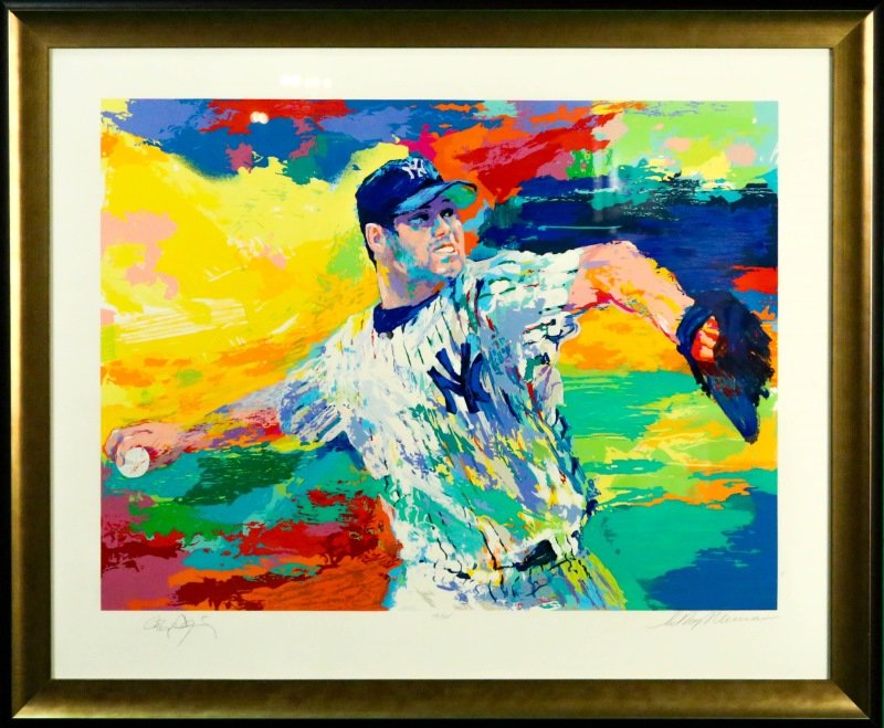 LEROY NEIMAN "THE ROCKET-ROGER CLEMENS" SERIGRAPH: LEROY NEIMAN "THE ROCKET - ROGER CLEMENS" HAND-PULLED, LIMITED EDITION SERIGRAPH, EDITION NUMBER 39/325. SIGNED BY BOTH THE ARTIST, AND THE CY YOUNG AWARD-WINNING BASEBALL DEPICTED IN THE PIECE, ROGER