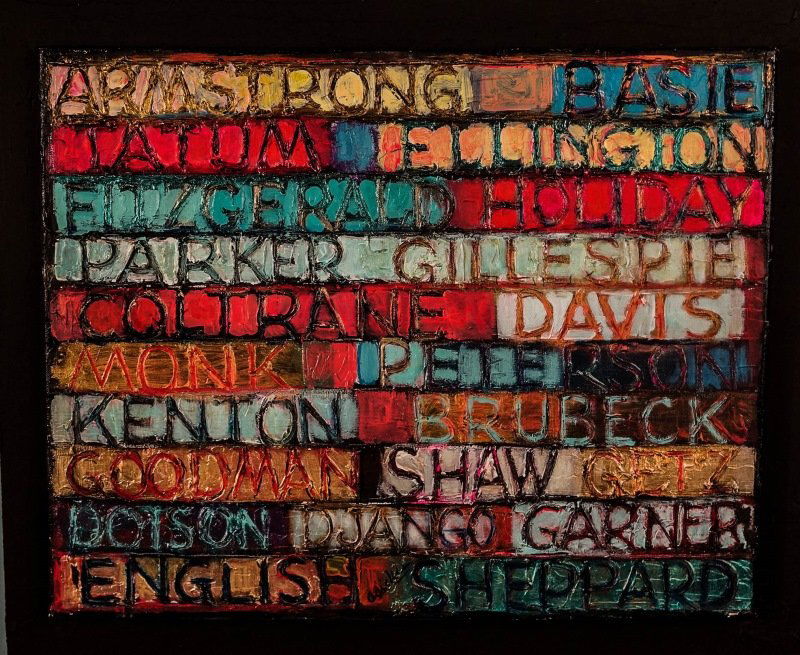 DAVID ADICKES "SURNAMES" ACRYLIC ON CANVAS, 2014: DAVID ADICKES "SURNAMES" ACRYLIC ON CANVAS MOUNTED TO PANEL, 2014 Height: 19 & 16 in. by Width: 23 & 20 in.
