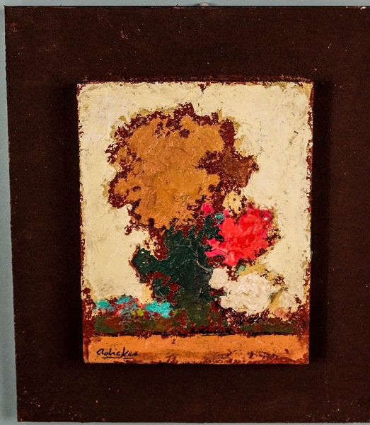 DAVID ADICKES "TREES" ACRYLIC ON CANVAS, 1982: DAVID ADICKES "TREES" ACRYLIC ON CANVAS PAINTING, 1982. Height: 15 & 10 in. by Width: 13 & 8 in.