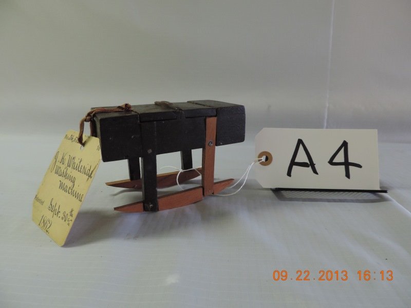 VINTAGE J. K. WHITSIDE WOODEN WASHING MACHINE: VINTAGE J. K. WHITSIDE WOODEN WASHING MACHINE SALESMAN'S SAMPLE. A4